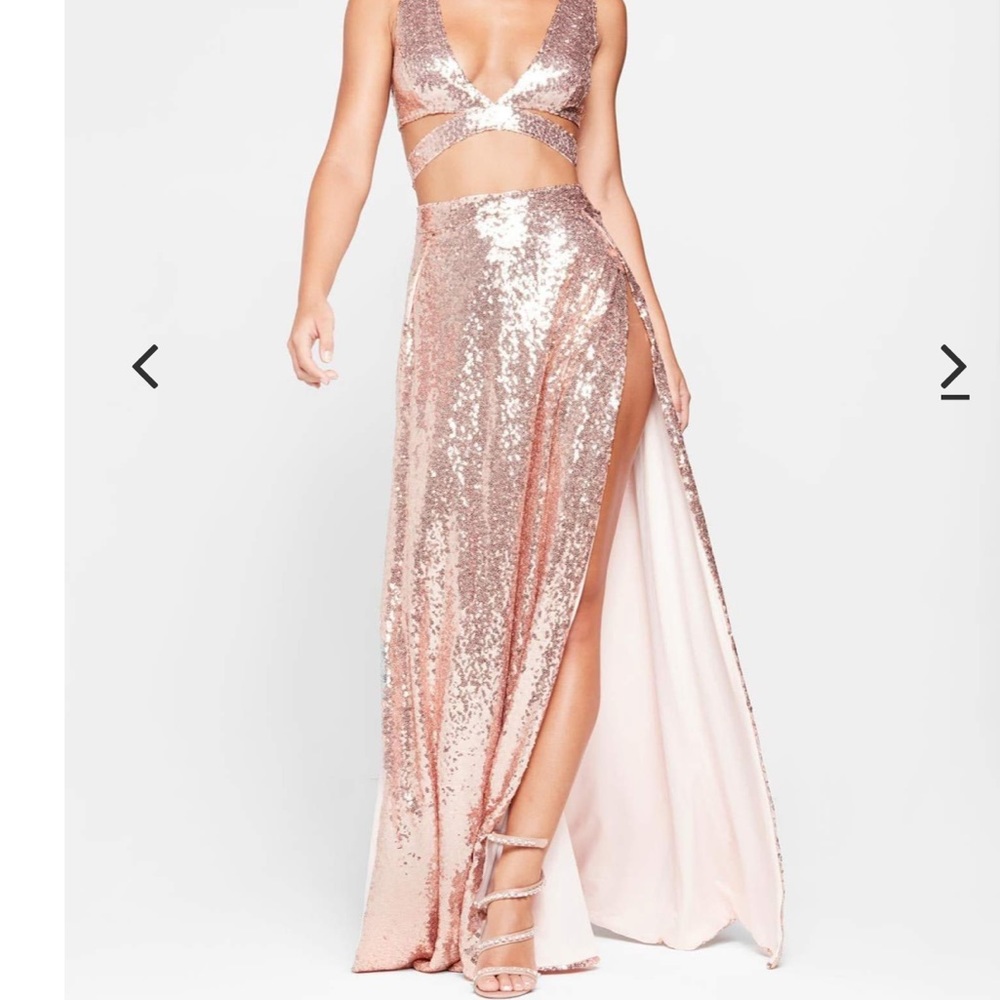 TWO PIECE SEQUIN GOWN - ROSE GOLD